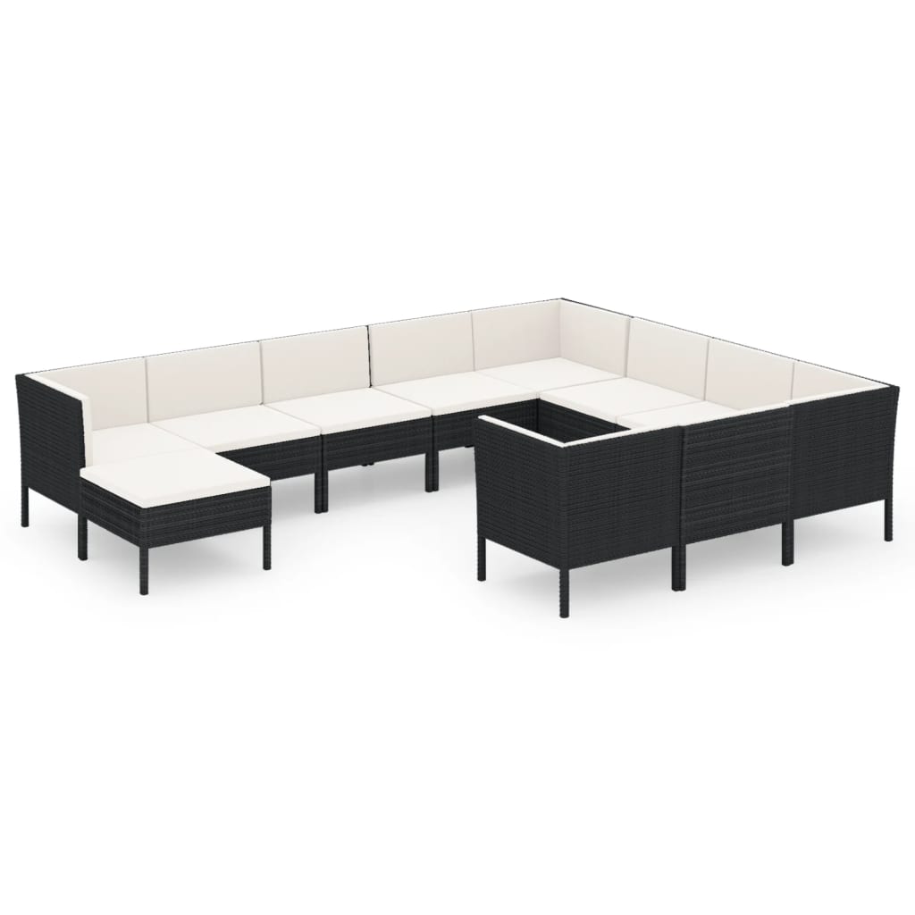 11-tlg. Garten-Lounge-Set mit Auflagen Poly Rattan Schwarz