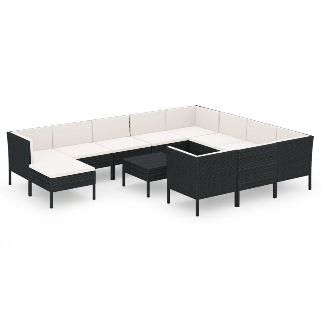 12-tlg. Garten-Lounge-Set mit Auflagen Poly Rattan Schwarz