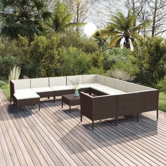 13-tlg. Garten-Lounge-Set mit Auflagen Poly Rattan Braun