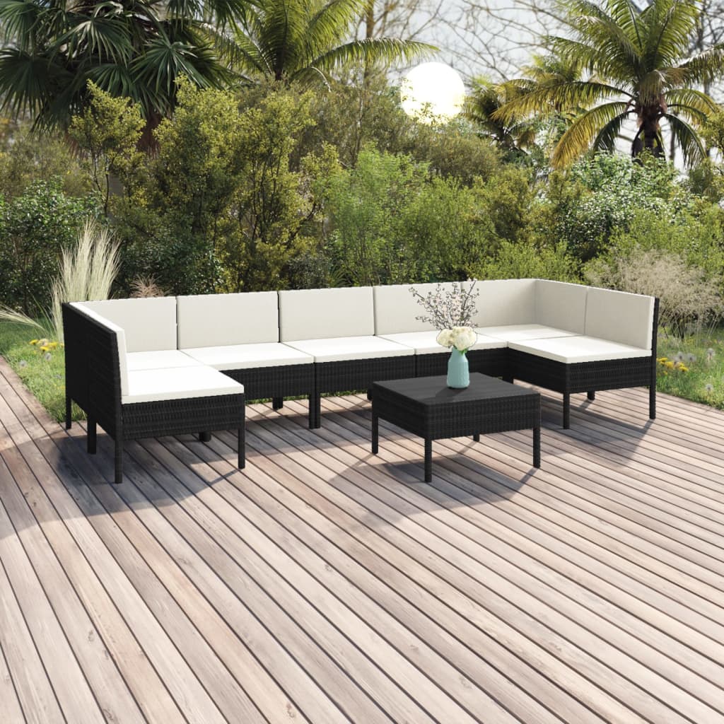 8-tlg. Garten-Lounge-Set mit Auflagen Poly Rattan Schwarz