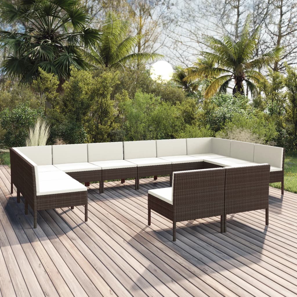 12-tlg. Garten-Lounge-Set mit Auflagen Poly Rattan Braun