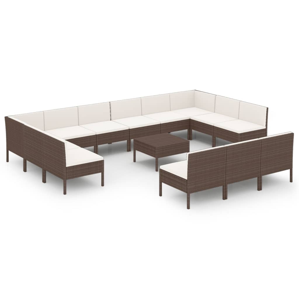 14-tlg. Garten-Lounge-Set mit Auflagen Poly Rattan Braun