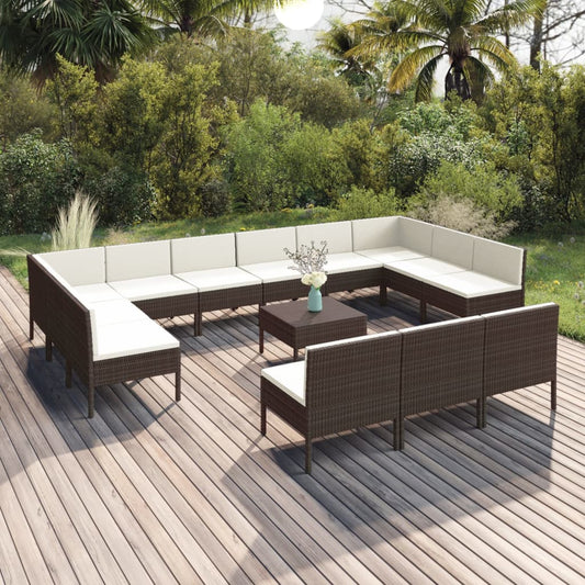 14-tlg. Garten-Lounge-Set mit Auflagen Poly Rattan Braun