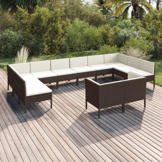 12-tlg. Garten-Lounge-Set mit Auflagen Poly Rattan Braun