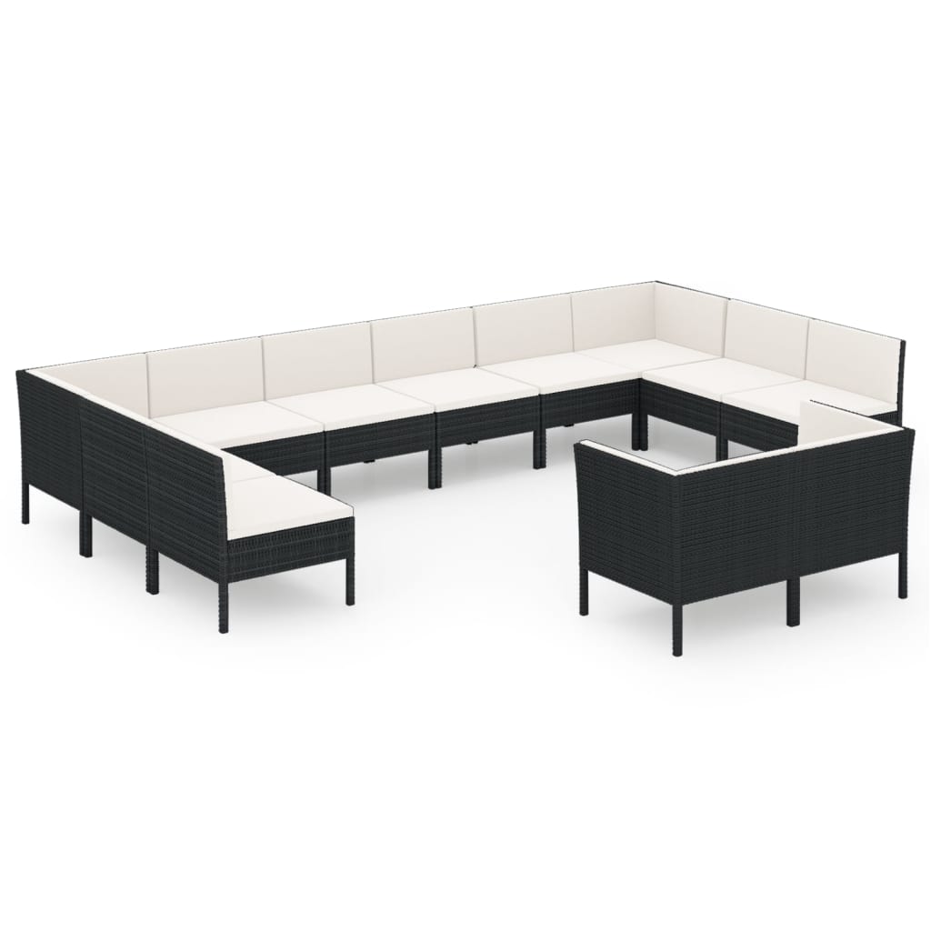 12-tlg. Garten-Lounge-Set mit Auflagen Poly Rattan Schwarz