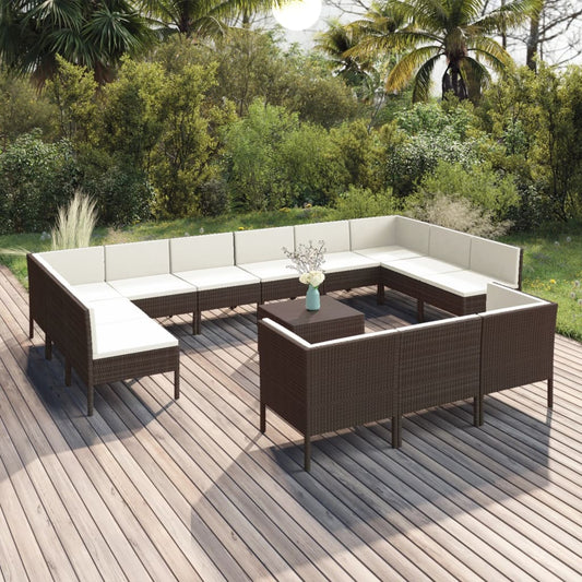 14-tlg. Garten-Lounge-Set mit Auflagen Poly Rattan Braun