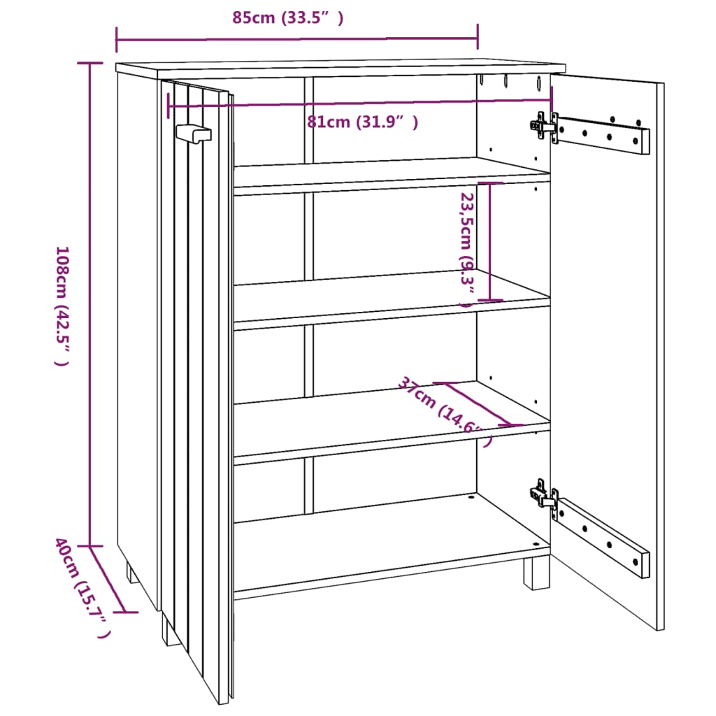 Schuhschrank HAMAR Weiß 85x40x108 cm Massivholz Kiefer