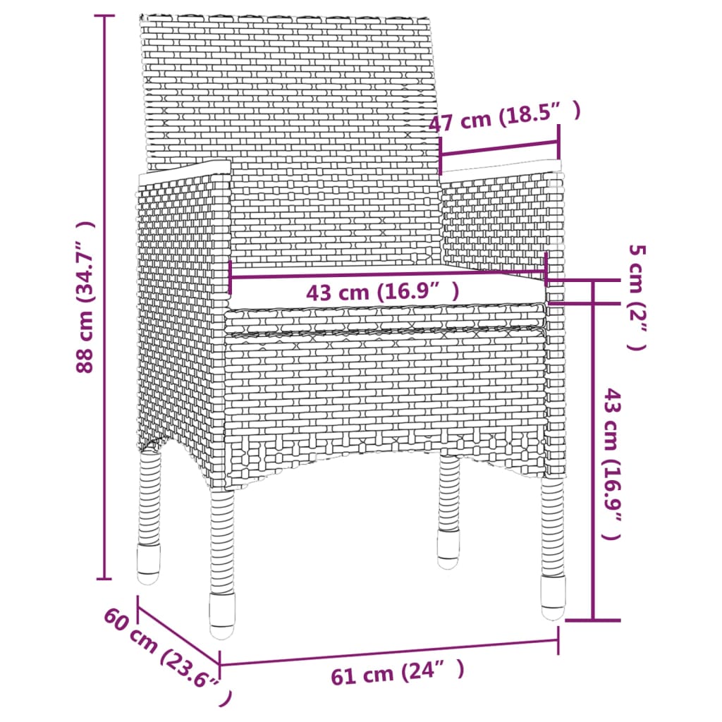 3-tlg. Garten-Essgruppe mit Kissen Poly Rattan Grau