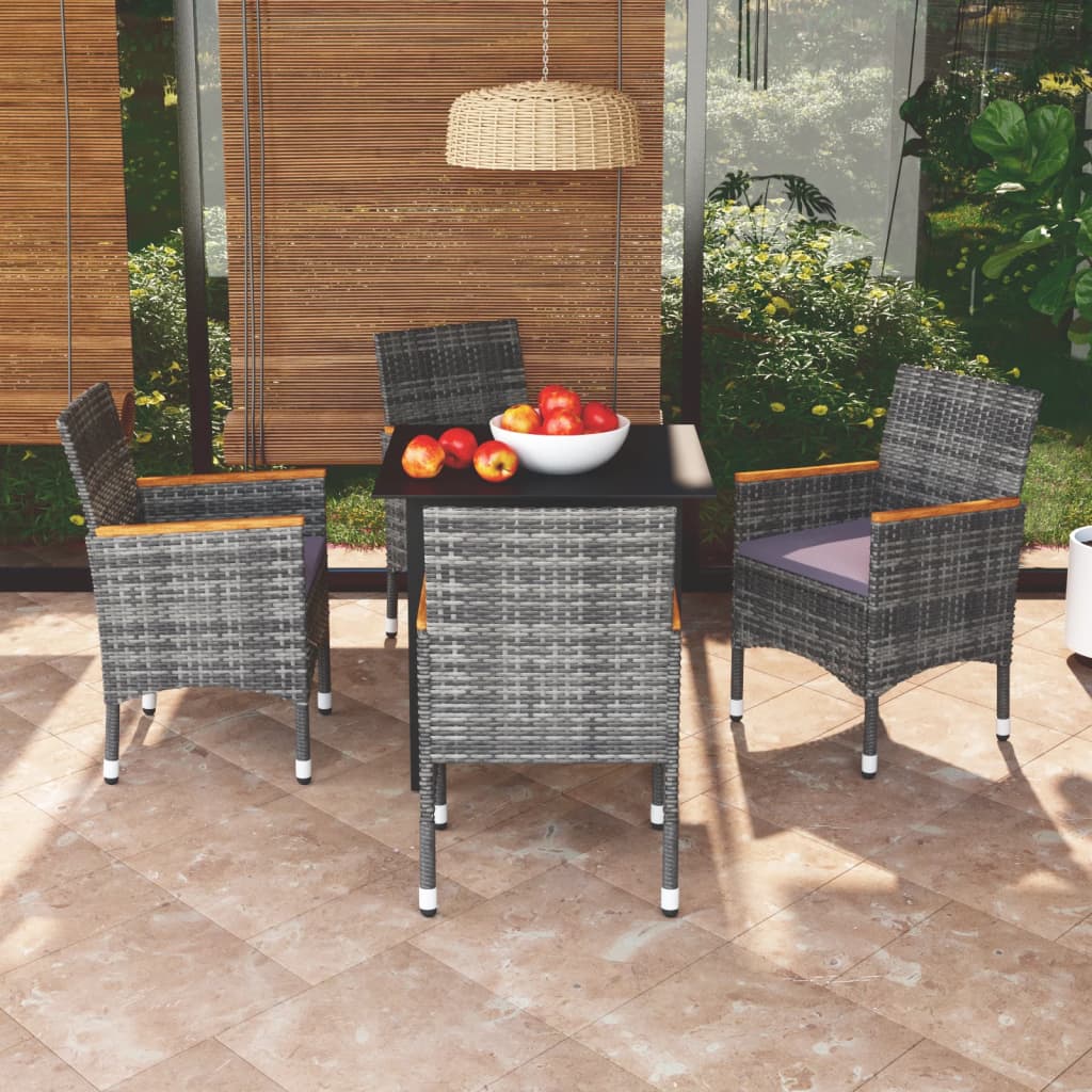 5-tlg. Garten-Essgruppe mit Kissen Poly Rattan Grau