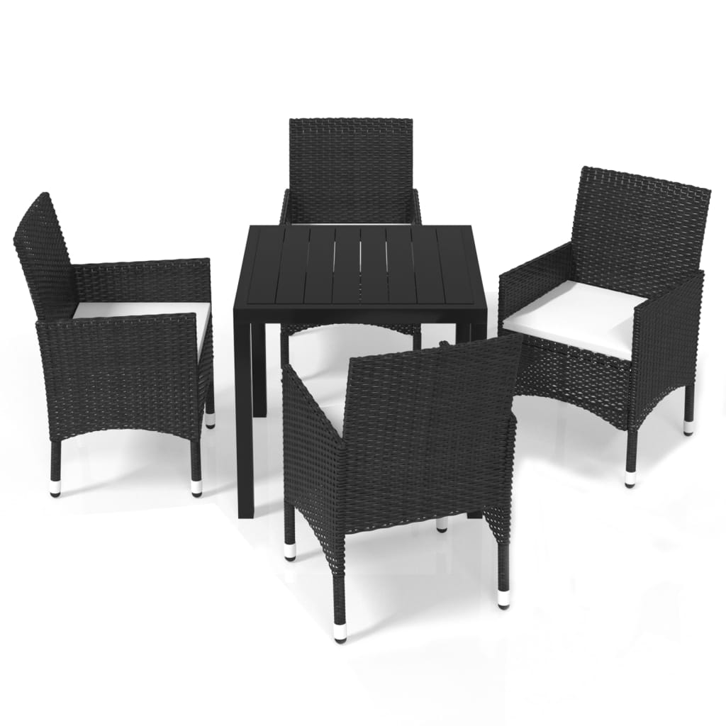 5-tlg. Garten-Essgruppe mit Kissen Poly Rattan Schwarz