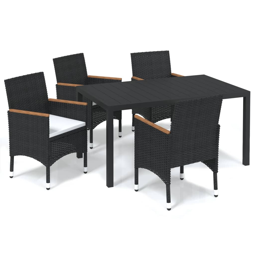 5-tlg. Garten-Essgruppe mit Kissen Poly Rattan Schwarz