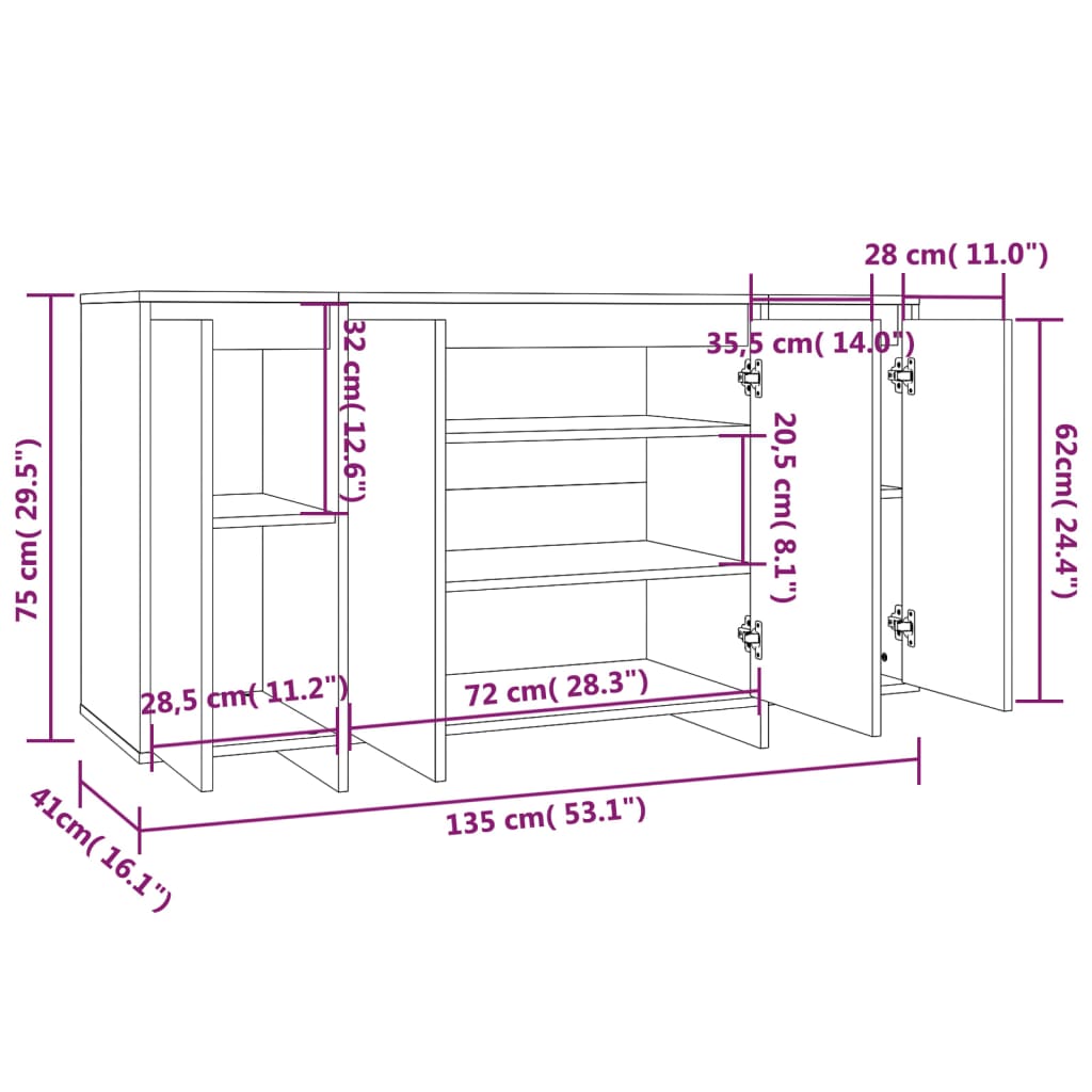 Sideboard Weiß 135x41x75 cm Holzwerkstoff