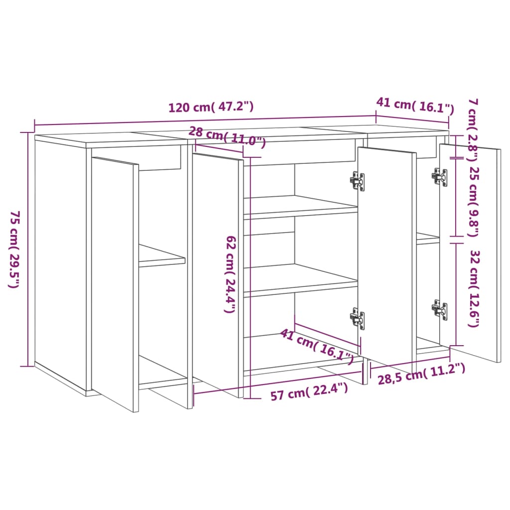 Sideboard Schwarz 120x41x75 cm Holzwerkstoff