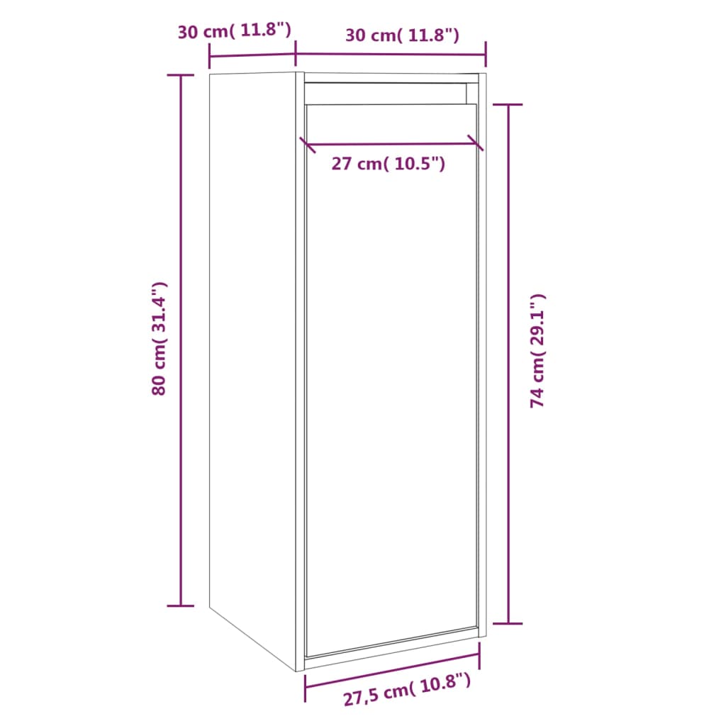 Wandschrank 30x30x80 cm Massivholz Kiefer