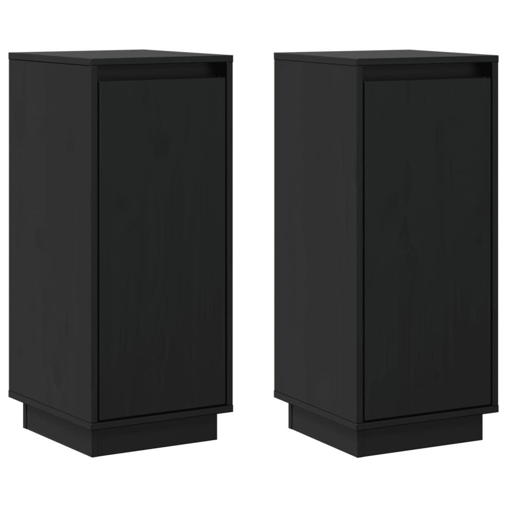 Sideboards 2 Stk. Schwarz 31,5x34x75 cm Massivholz Kiefer