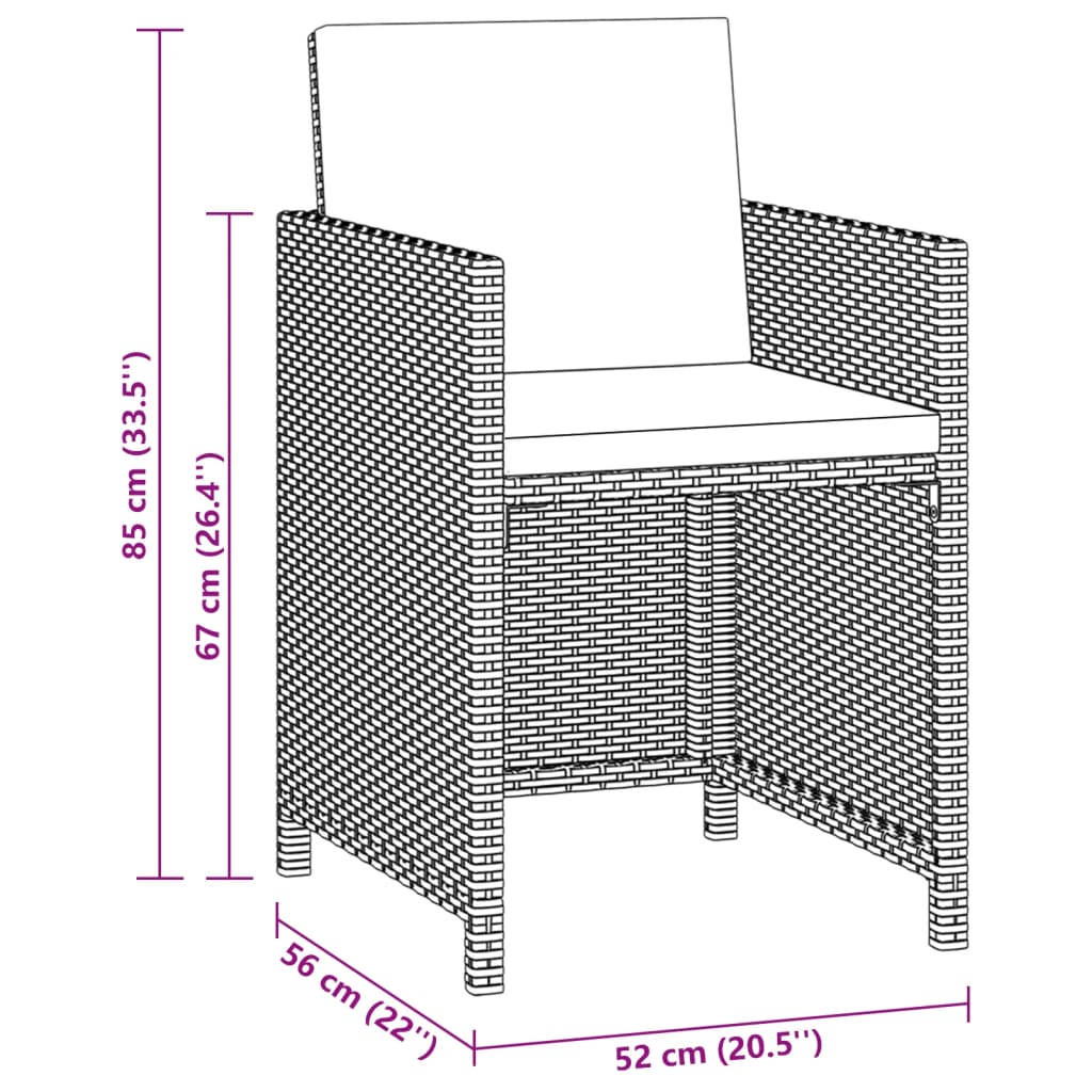 3-tlg. Garten-Essgruppe mit Kissen Poly Rattan Grau