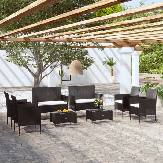 8-tlg. Garten-Lounge-Set mit Auflagen Poly Rattan Schwarz