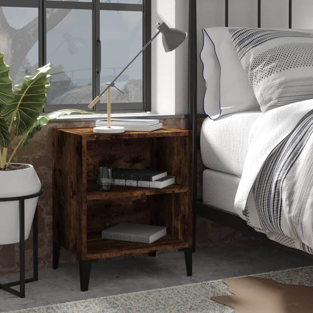 Nachttisch mit Metallbeinen Räuchereiche 40x30x50 cm