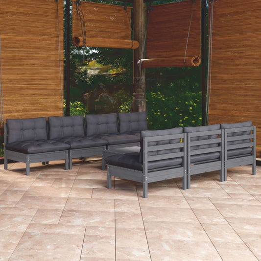 8-tlg. Garten-Lounge-Set mit Anthrazit Kissen Kiefernholz