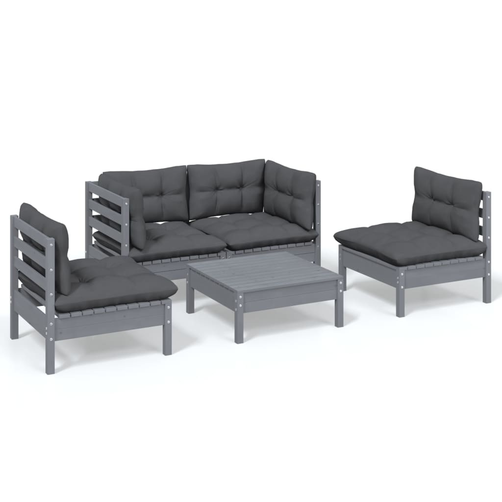 5-tlg. Garten-Lounge-Set mit Kissen Kiefer Massivholz