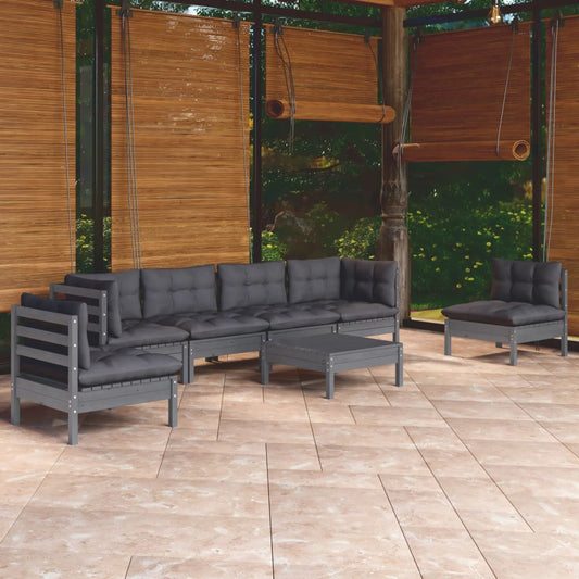 7-tlg. Garten-Lounge-Set mit Kissen Kiefer Massivholz