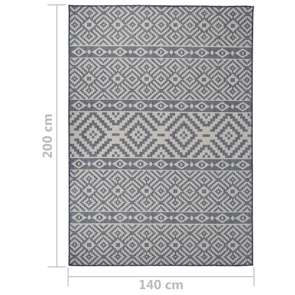 Outdoor-Teppich Flachgewebe 140x200 cm Blau Gestreift