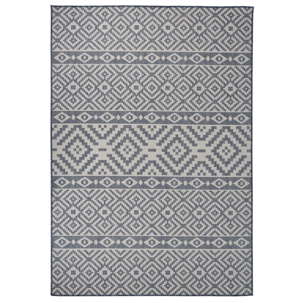 Outdoor-Teppich Flachgewebe 160x230 cm Blau Gestreift