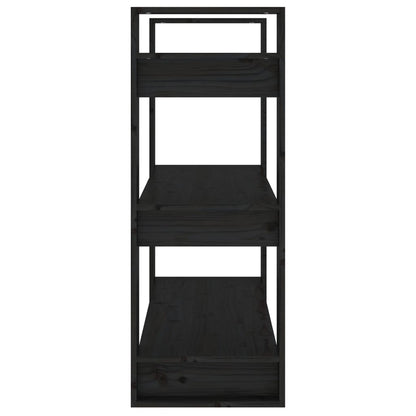 Bücherregal/Raumteiler Schwarz 80x35x91 cm Massivholz Kiefer