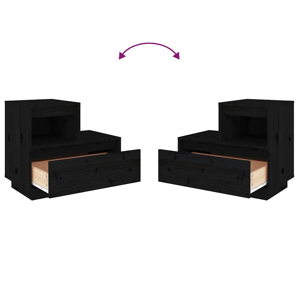 Nachttische 2 Stk. Schwarz 60x34x51 cm Massivholz Kiefer