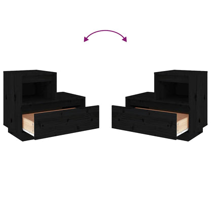 Nachttische 2 Stk. Schwarz 60x34x51 cm Massivholz Kiefer