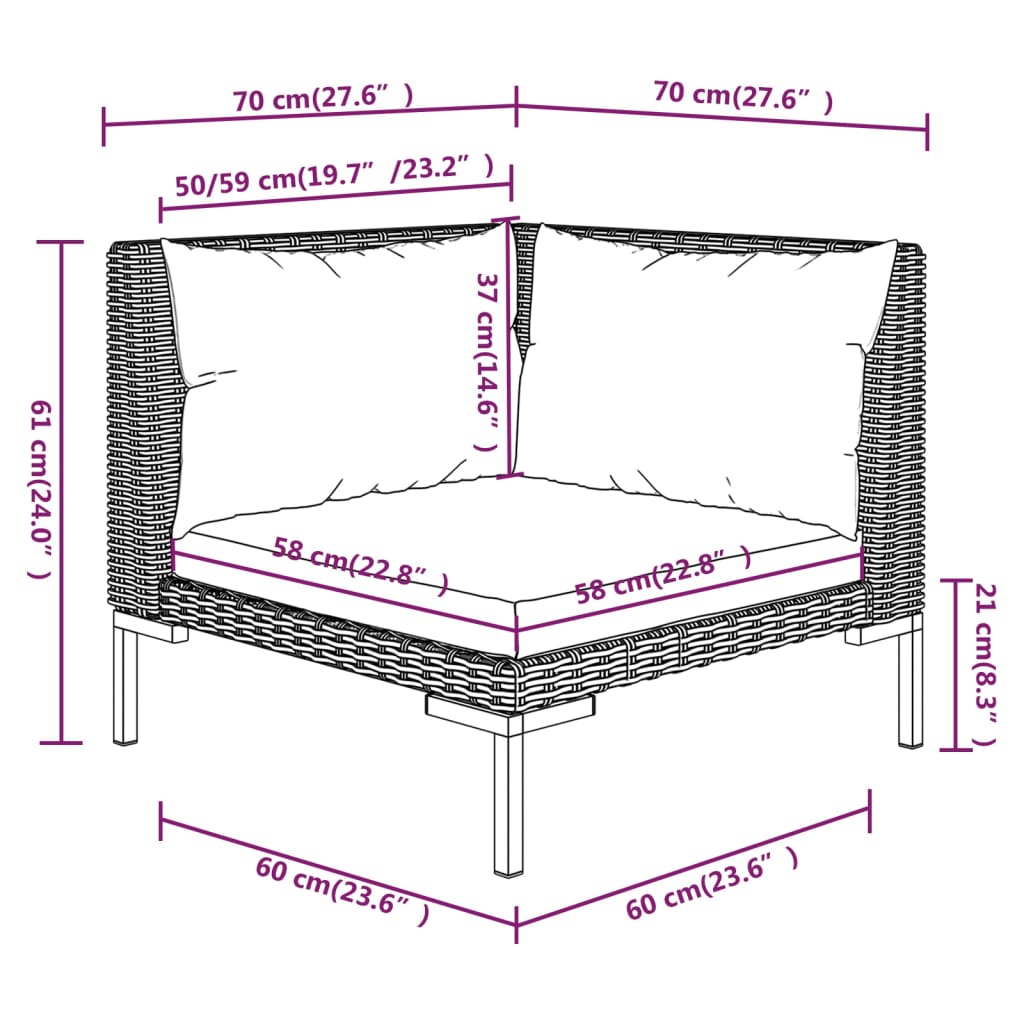 9-tlg. Garten-Lounge-Set mit Kissen Poly Rattan Dunkelgrau