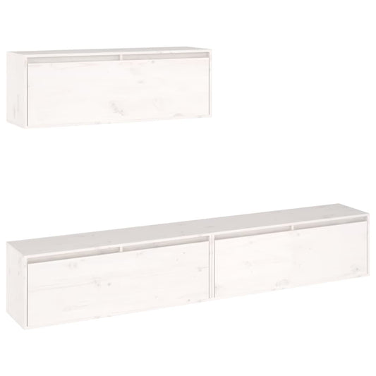 3-teiliges TV-Schrank-Set Weißes Massivholz Kiefer
