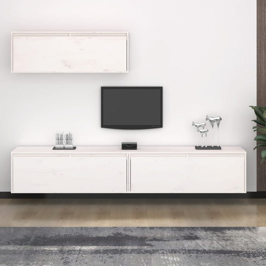 3-teiliges TV-Schrank-Set Weißes Massivholz Kiefer