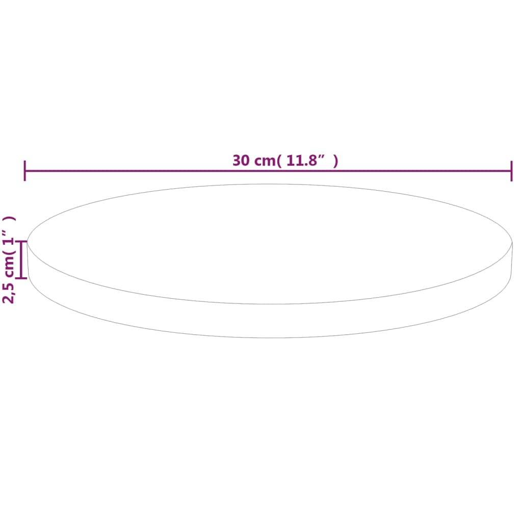 Runde Tischplatte Ø30x2,5 cm Unbehandeltes Massivholz Eiche