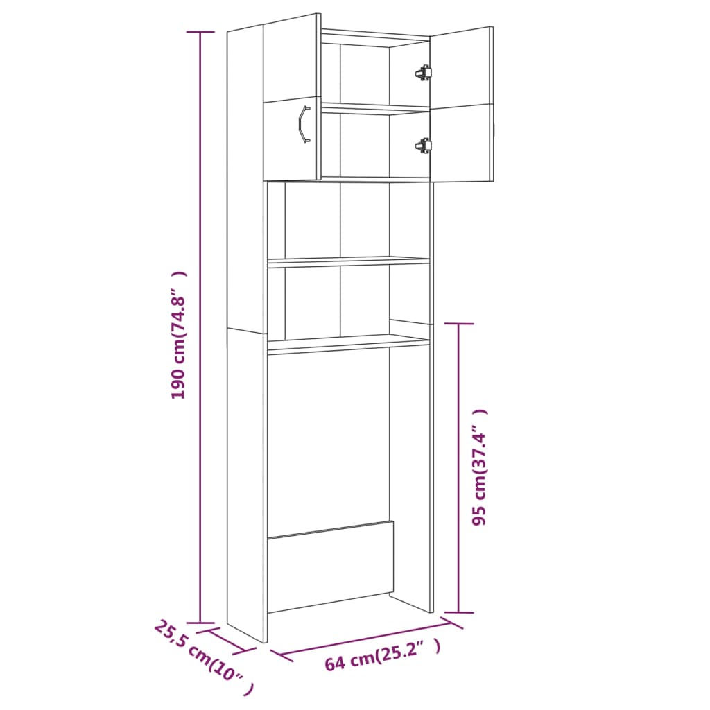 Waschmaschinenschrank Räuchereiche 64x25,5x190 cm