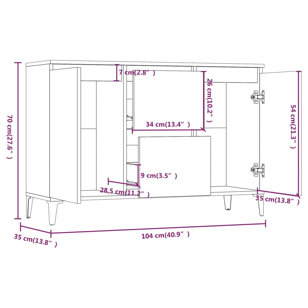 Sideboard Grau Sonoma 104x35x70 cm Holzwerkstoff