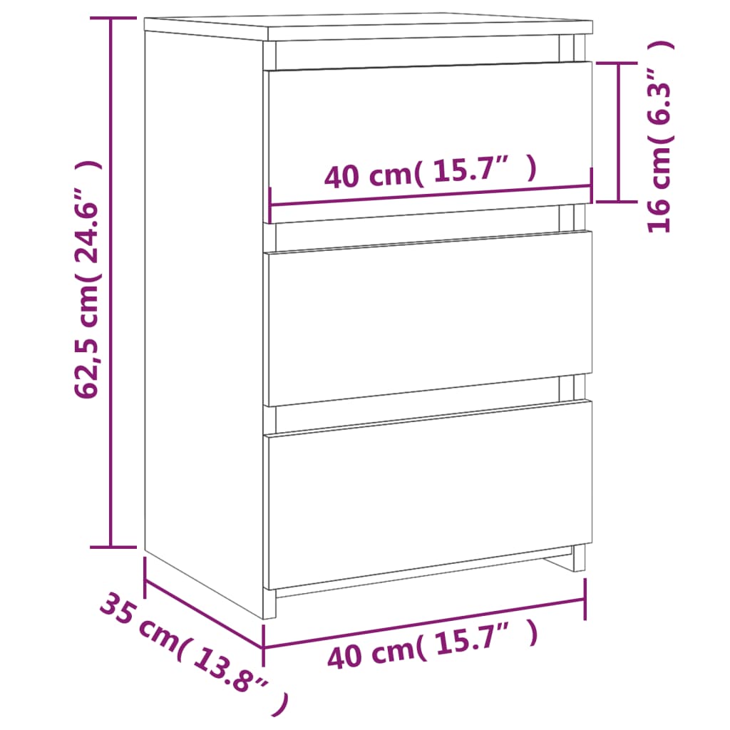 Nachttisch Grau Sonoma 40x35x62,5 cm Holzwerkstoff