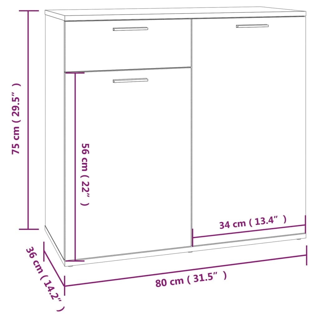 Sideboard Grau Sonoma 80x36x75 cm Holzwerkstoff