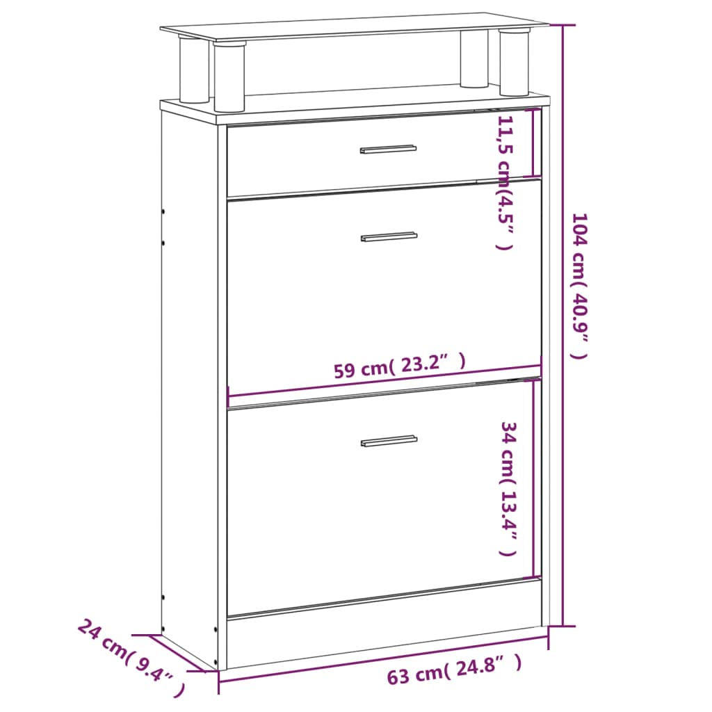 Schuhschrank Braun Eichen-Optik 63x24x104 cm Holzwerkstoff