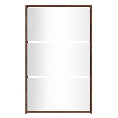 Schuhschrank mit Spiegel 3 Fächer Braun Eichen-Optik