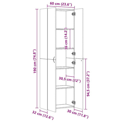 Büroschrank Grau Sonoma 60x32x190 cm Holzwerkstoff