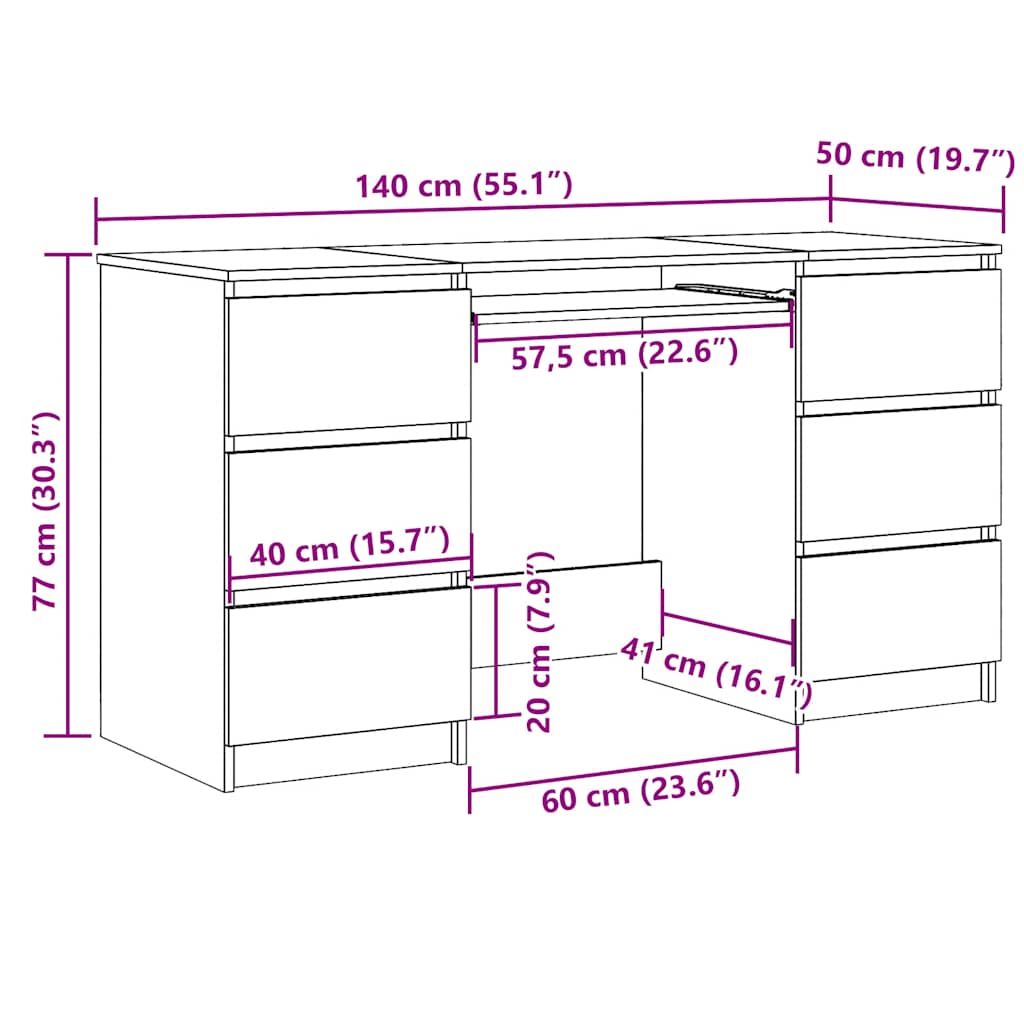 Schreibtisch Braun Eichen-Optik 140x50x77 cm Holzwerkstoff