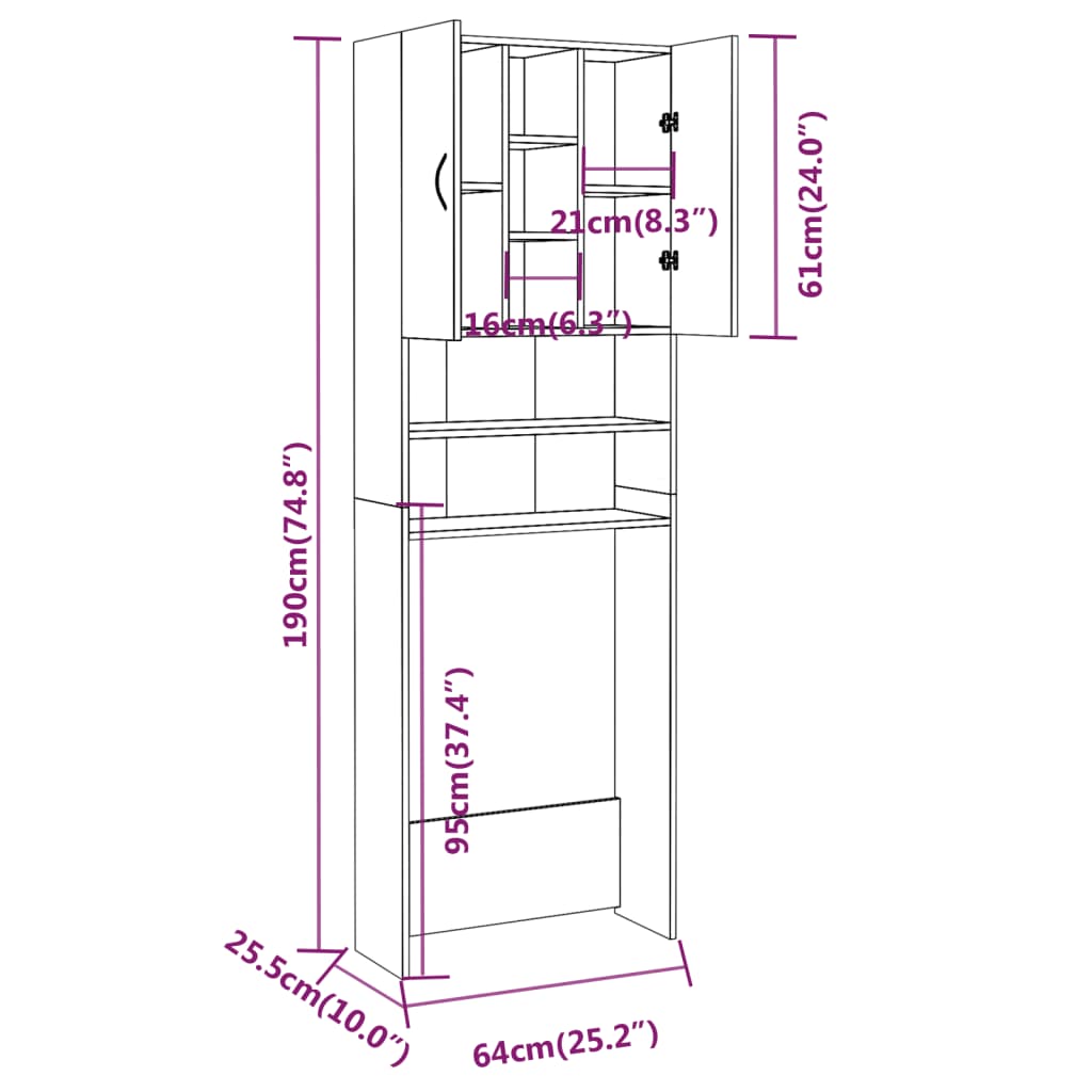 Waschmaschinenschrank Räuchereiche 64x25,5x190 cm