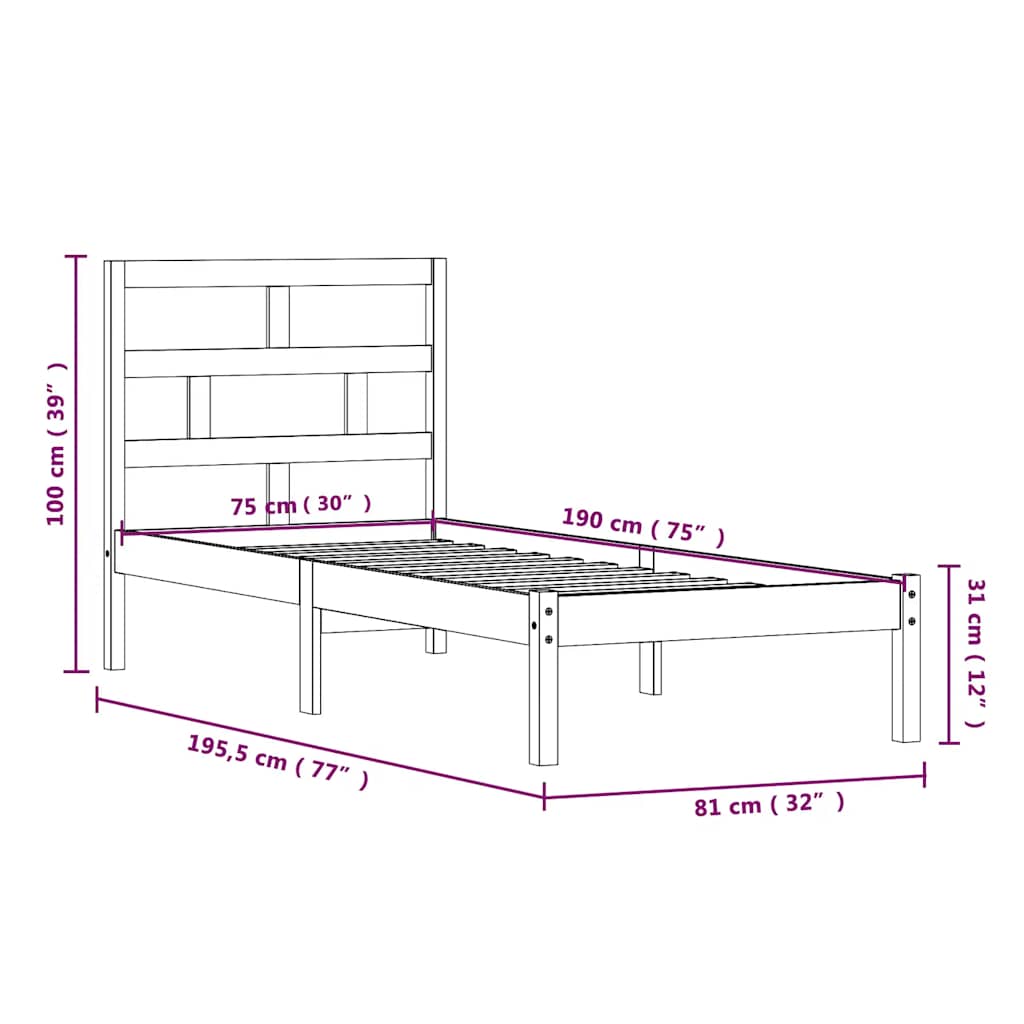 Massivholzbett 75x190 cm