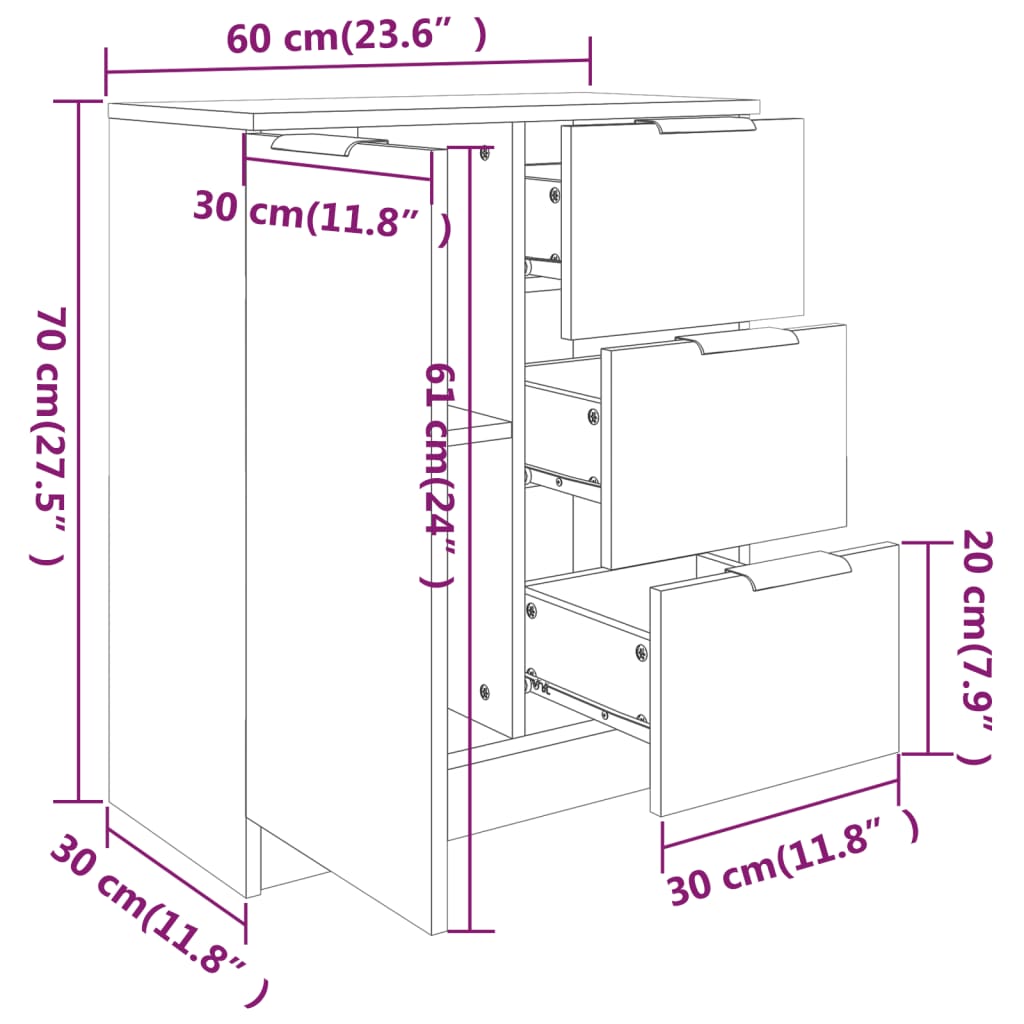 Sideboard Weiß 60x30x70 cm Holzwerkstoff