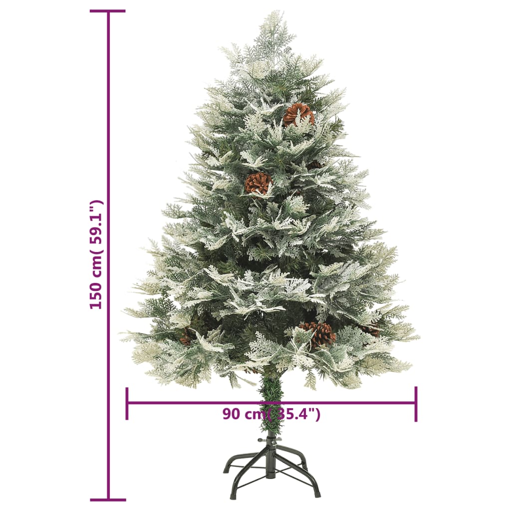 Weihnachtsbaum mit Beleuchtung und Kiefernzapfen Grün 150 cm