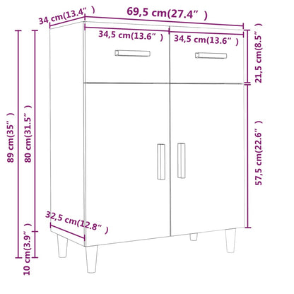 Sideboard Braun Eichen-Optik 69,5x34x89 cm Holzwerkstoff