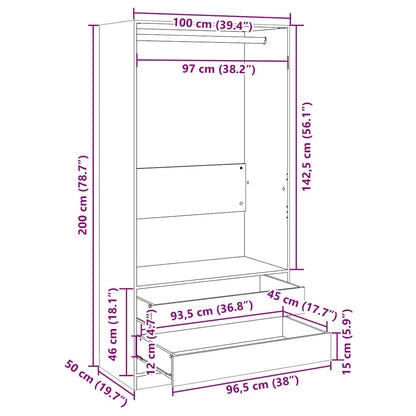 Kleiderschrank Grau Sonoma 100x50x200 cm Holzwerkstoff