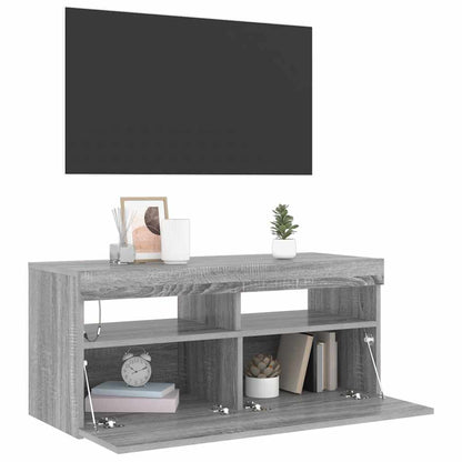 TV-Schrank mit LED-Leuchten Grau Sonoma 90x35x40 cm