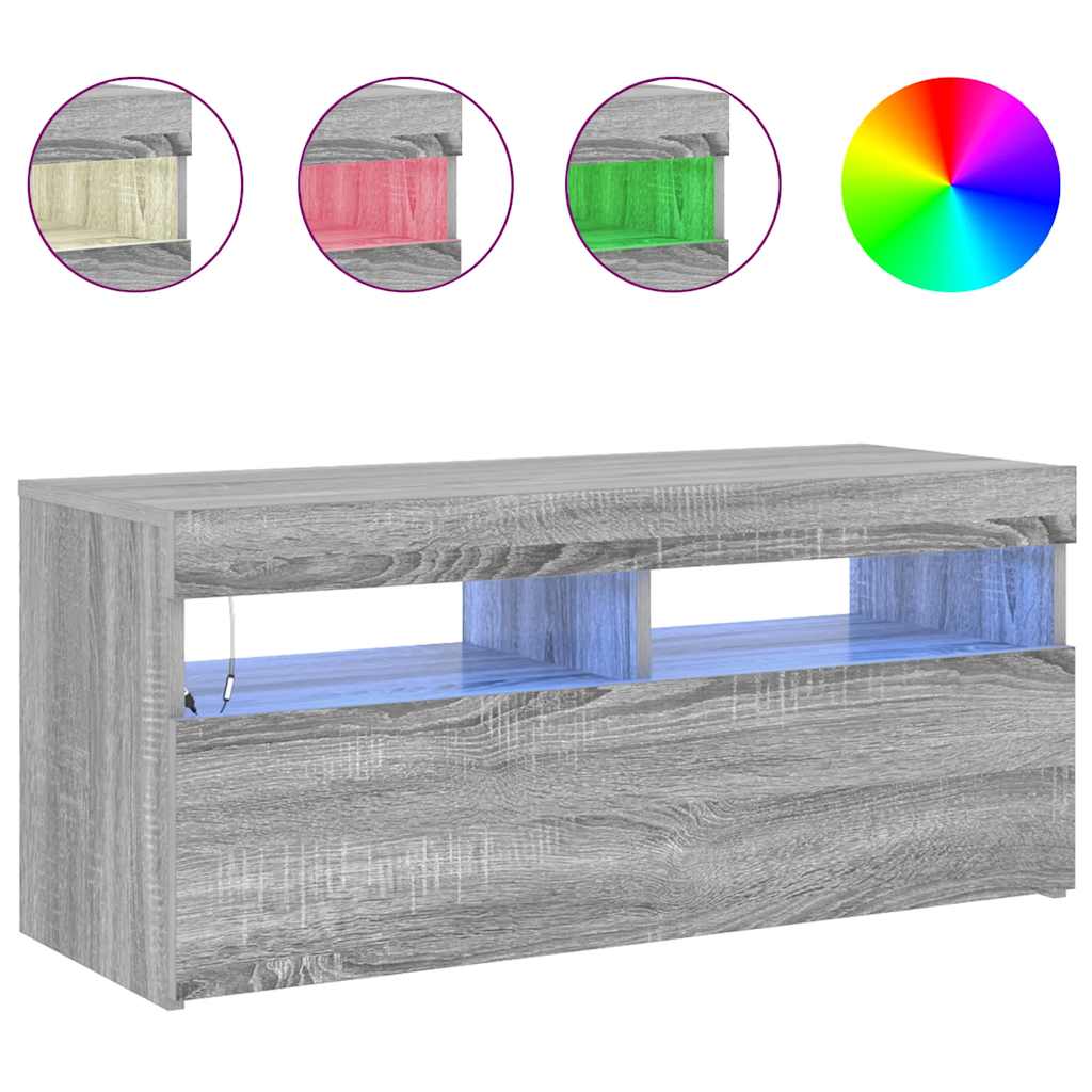 TV-Schrank mit LED-Leuchten Grau Sonoma 90x35x40 cm